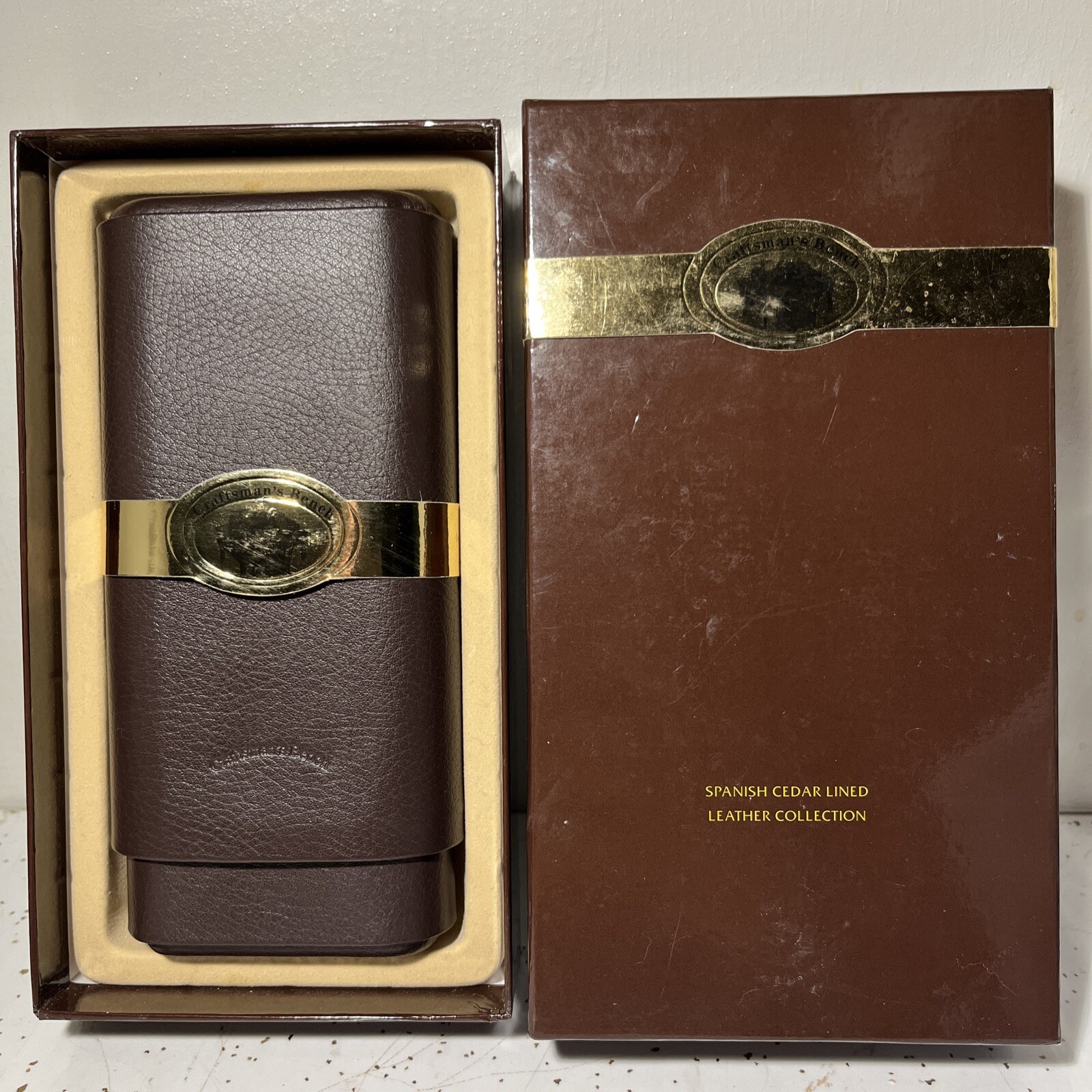 Craftsman’s Bench Spanish Cedar Lined Leather Collection Cigar Case in Box A6