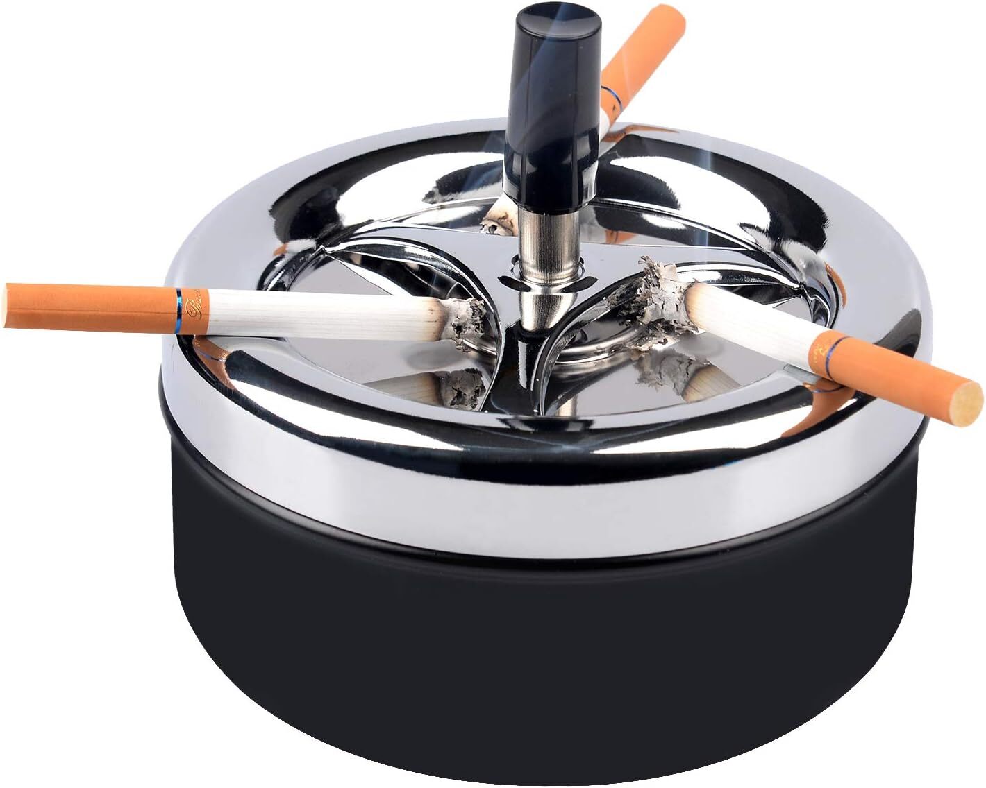 5.2″ Fujima Round Push Down Stainless Steel Tabletop Spinning Cigarette Ashtray