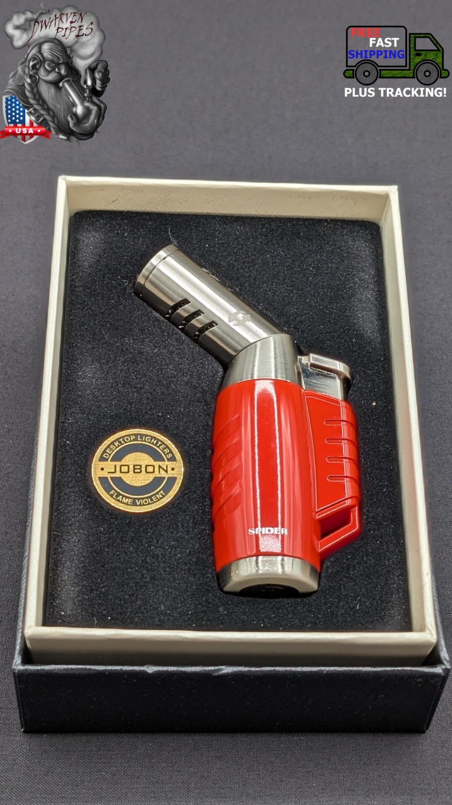 Jobon 3 Jet Torch Butane Lighter with Adjustable Nozzle – Orange