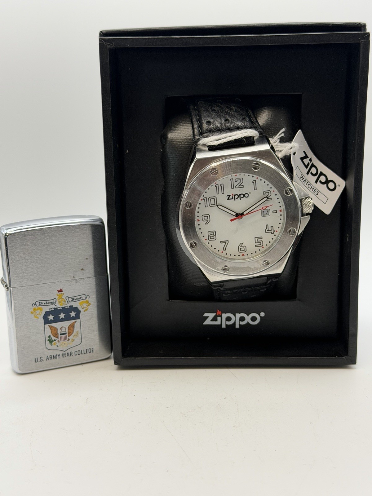 Vintage 1962 US Army War College Chrome Zippo Lighter W/ Casual Men’s Watch