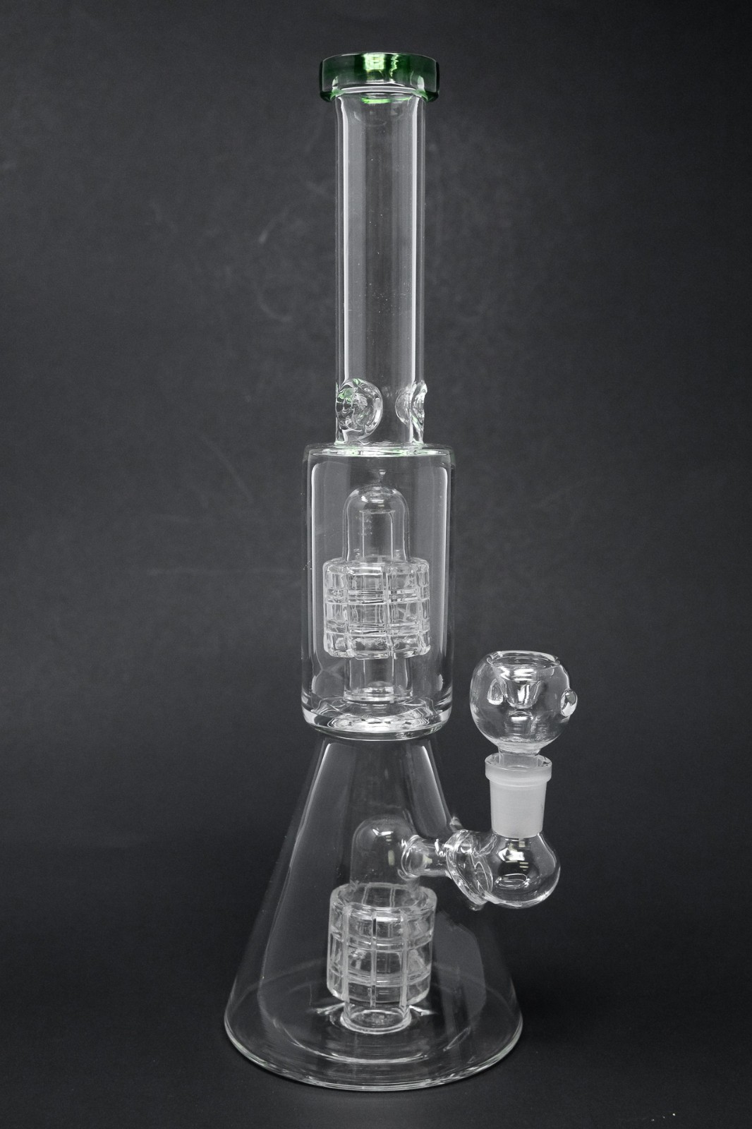 12″ Glass Green Hookah Water Pipe Tobacco Double Diamond Percolator Bong