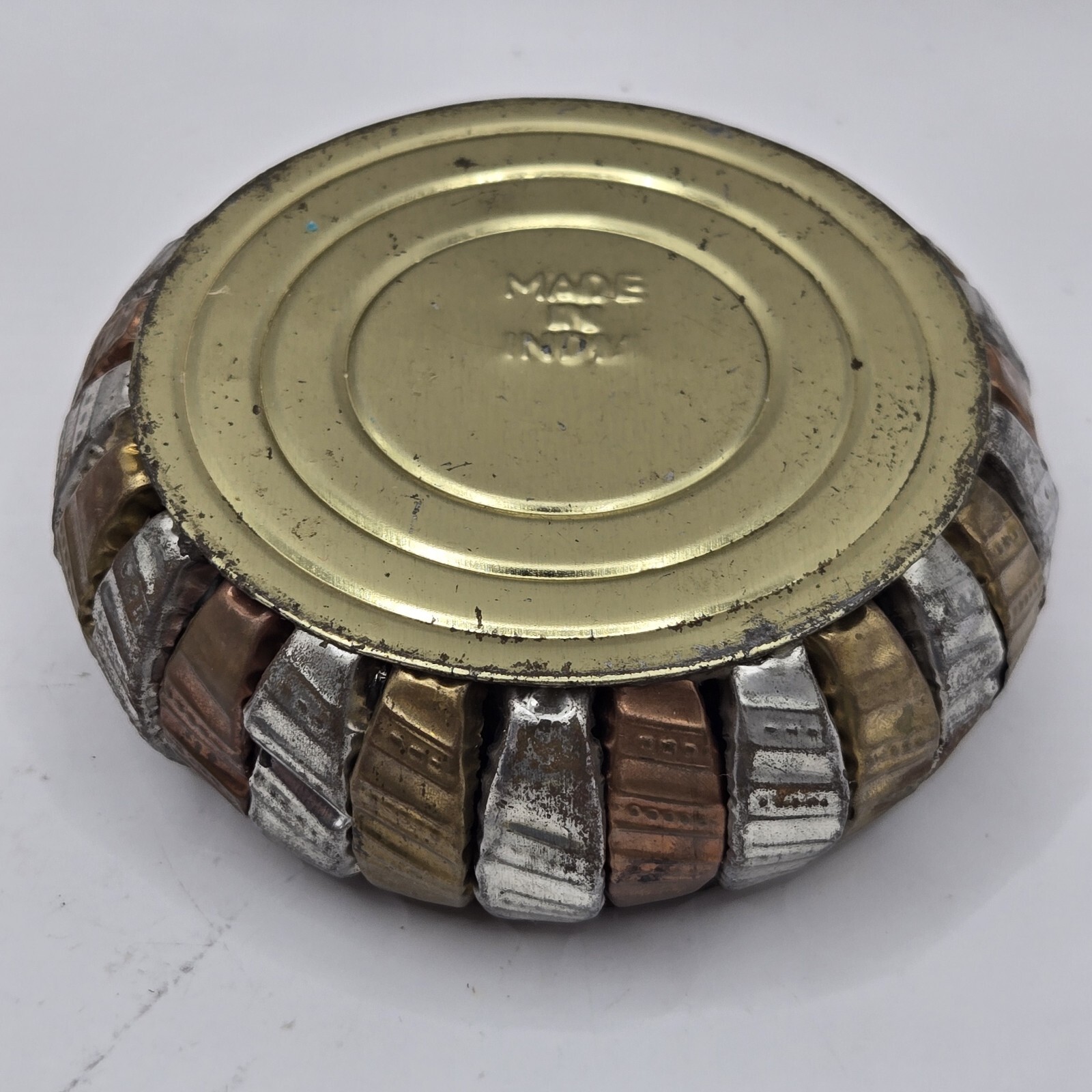 Vintage Pair Of BRASS Tin Art Deco ASHTRAYS 3 Colors Golden Bronze Silver