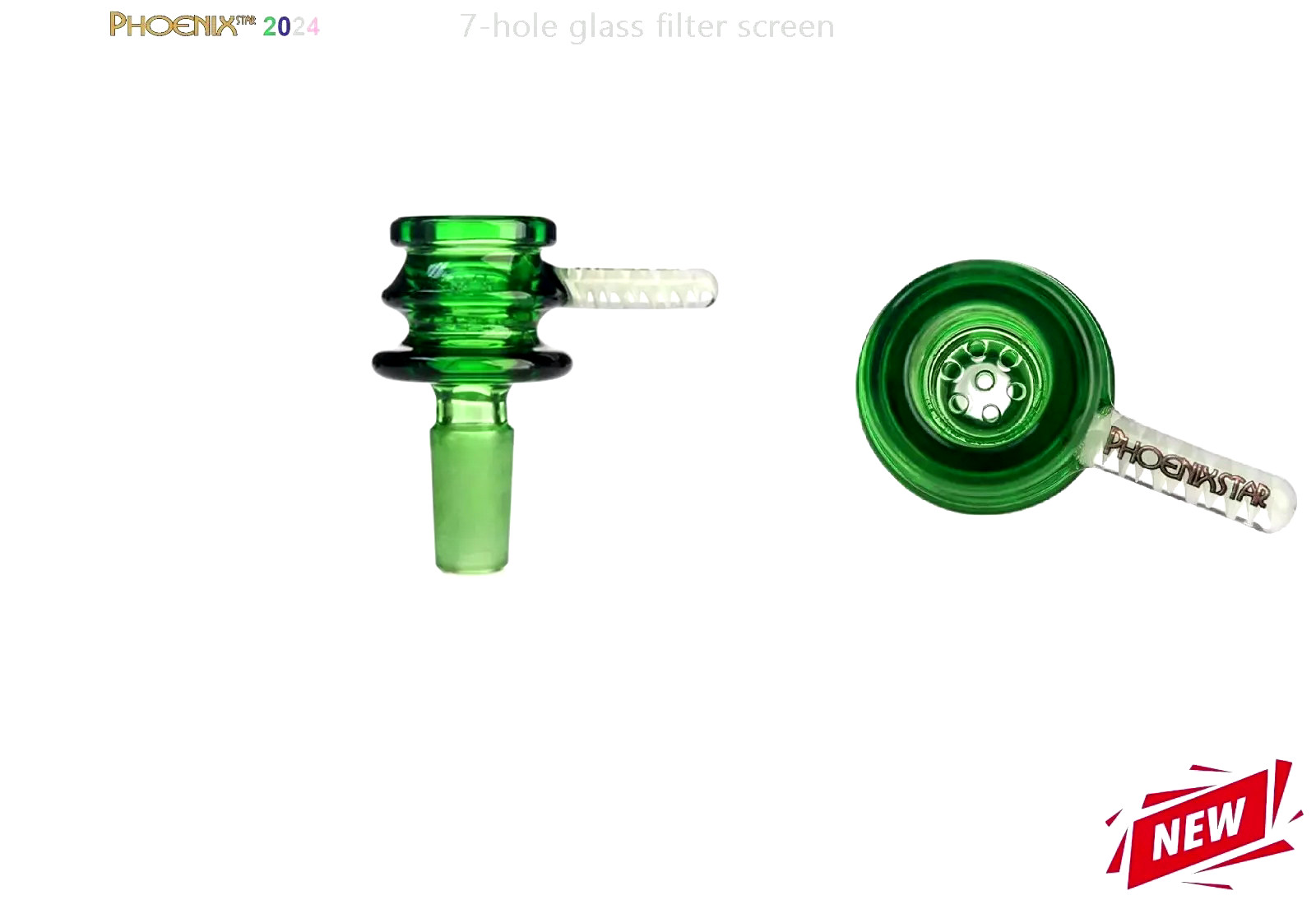 Phoenix ⭐ 14mm Thick Glass Bowl Green Honeycomb 7-holeScreen ✨🌟 🎆💥🚀