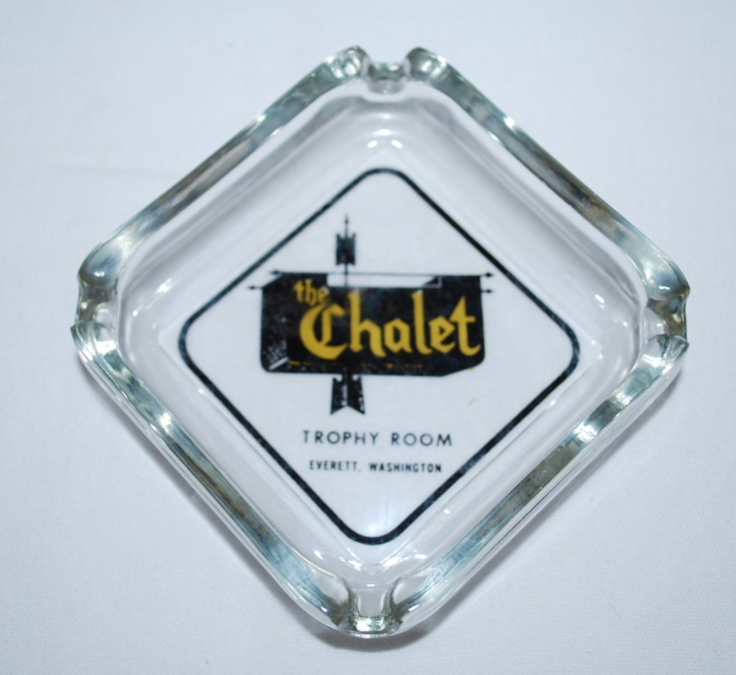 The Chalet Trophy Room Ashtray Vintage Clear Glass Everett, Washington State