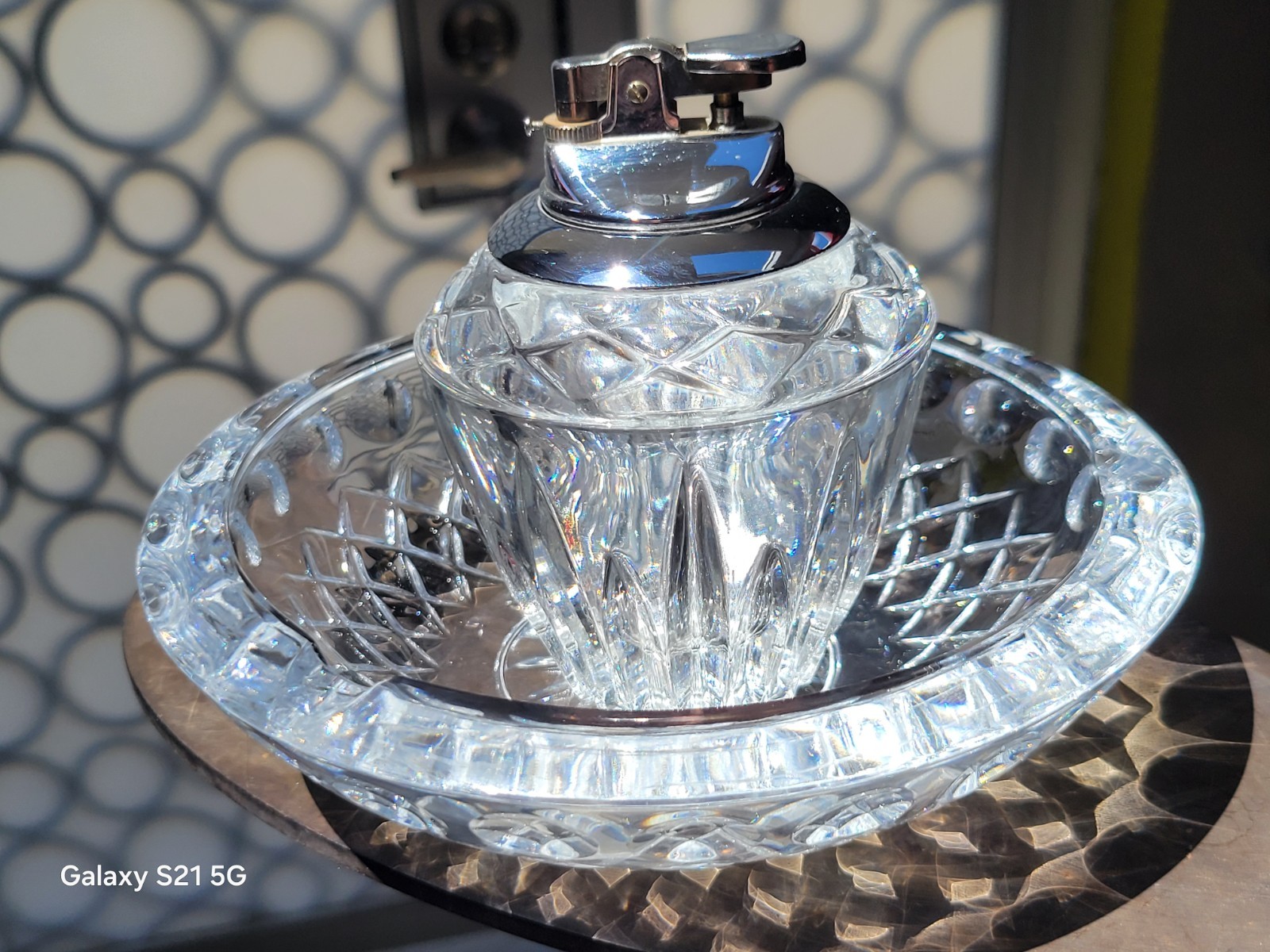 Princess House Lead Crystal 2 Piece Set Table Lighter-Round Ashtray West Germany