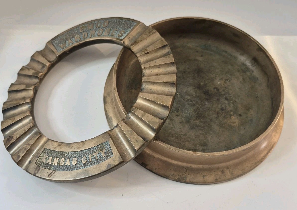 Kansas City EMCO Wardrobes Industrial MCM Heavy VTG Solid Brass Ashtray -5lbs