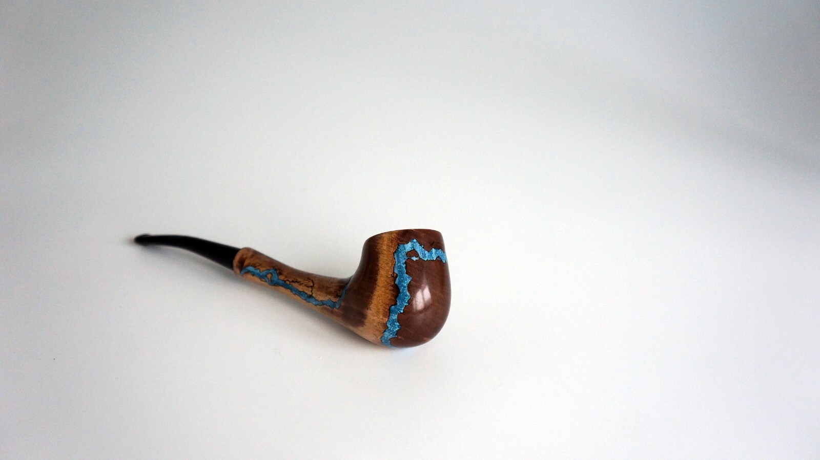 Tobacco pipe, wooden smoking pipe inlay with gemstone turquoise, smoking bowl
