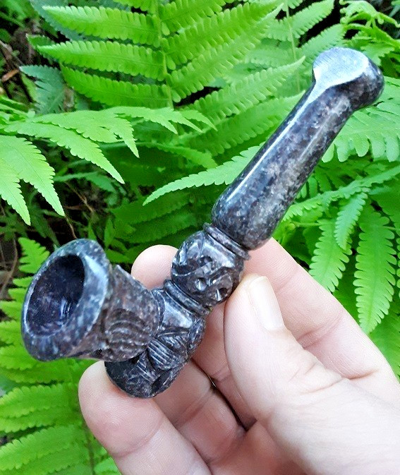 Carved Stone Smoking Pipe 4.25″ Marble Fluted Tobacco Bowl Hand Pocket Pipe Gift