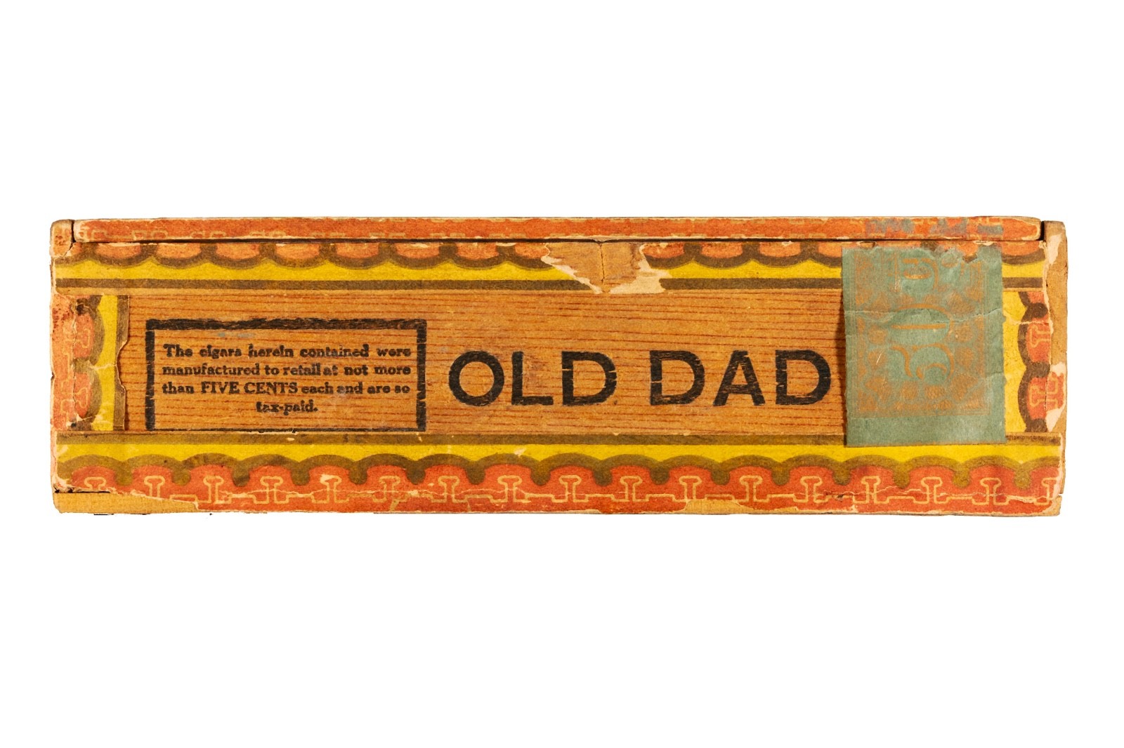 Scarce 1900s “Old Dad” 50 cedar cigar box is in fair condition