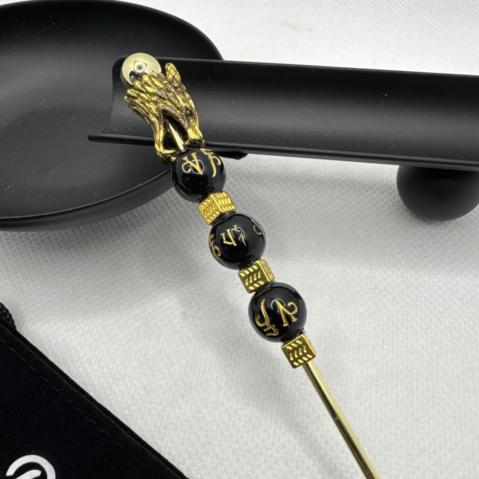Stainless Gold/Blk Bead Tone Asian Dragon2 Cigar Nubber, Poker Tool, Handcrafted