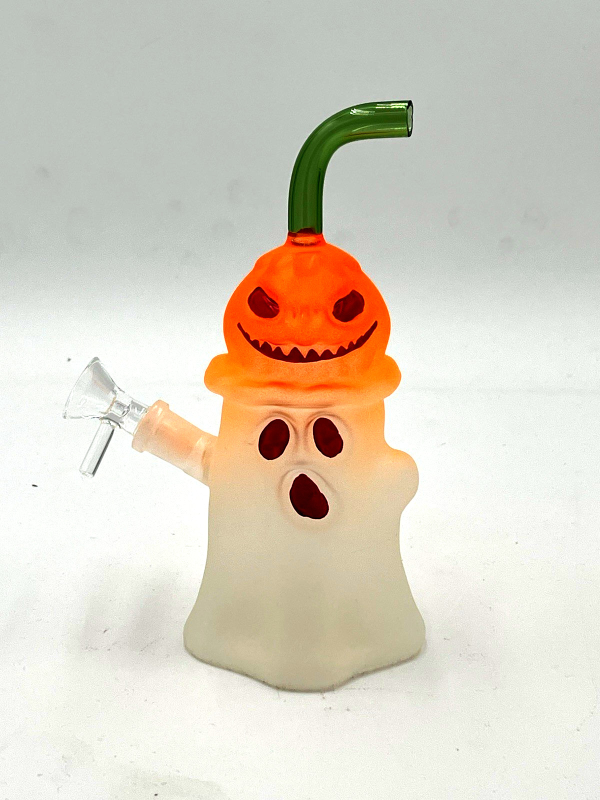 8″ Premium Glass Glow In Dark Water Pipe Pumpkin Ghost 14MM Bowl Halloween Red