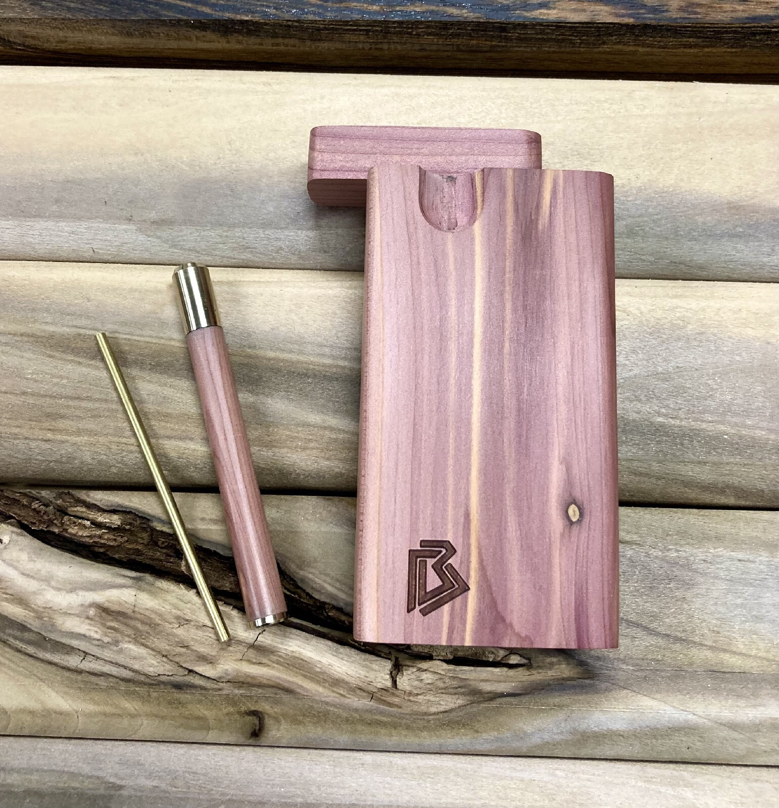 Aromatic Cedar Wood (4″) Dugout Stash Box w Bat/One Hitter Pipe & Poker
