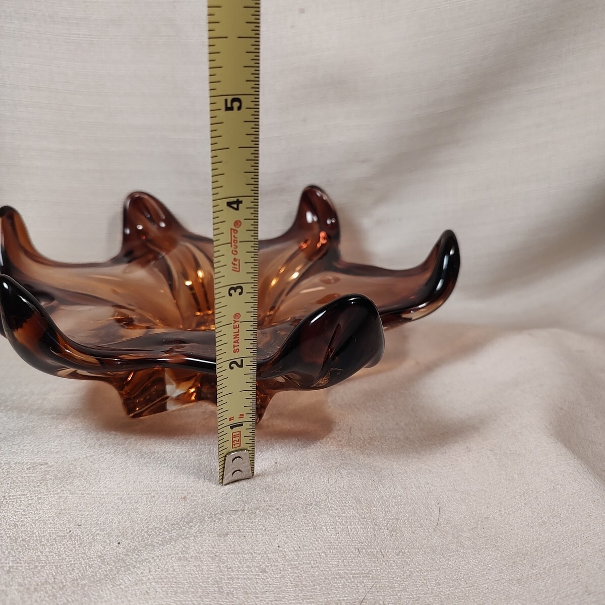 Vintage Swung Glass Amethyst Ashtray 6 Finger Trinket Dish Glows 1 Sm Burr As/Is