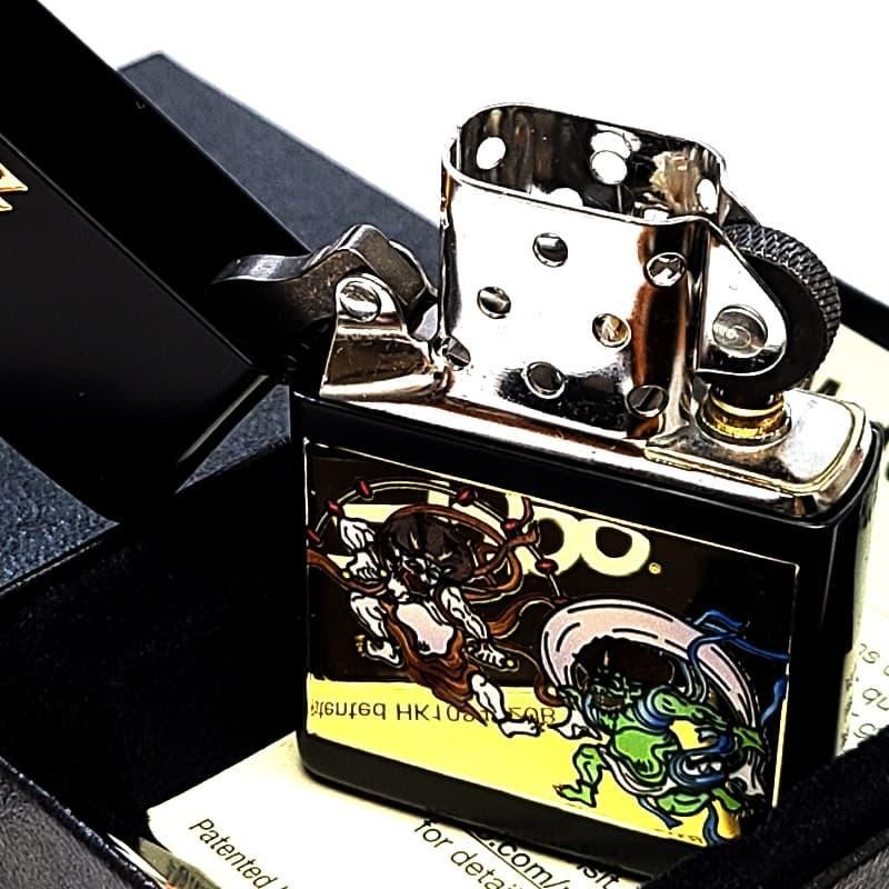 Zippo Fujin Raijin Wind And Thunder God Black Gold One Sided Processing Lighter