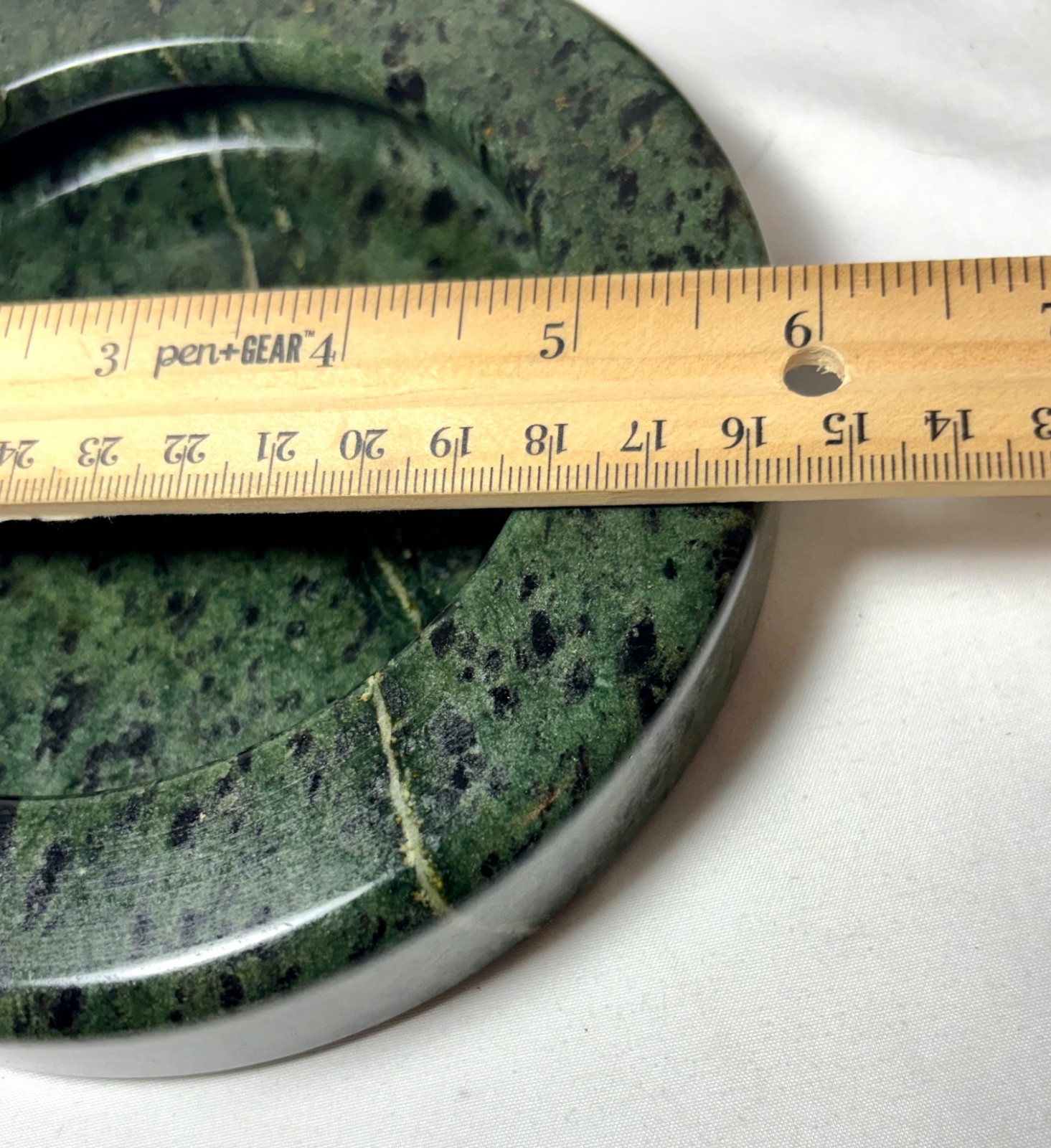Green Marble Carved Stone Round Cigarette Ashtray Vintage Heavy MCM 6”