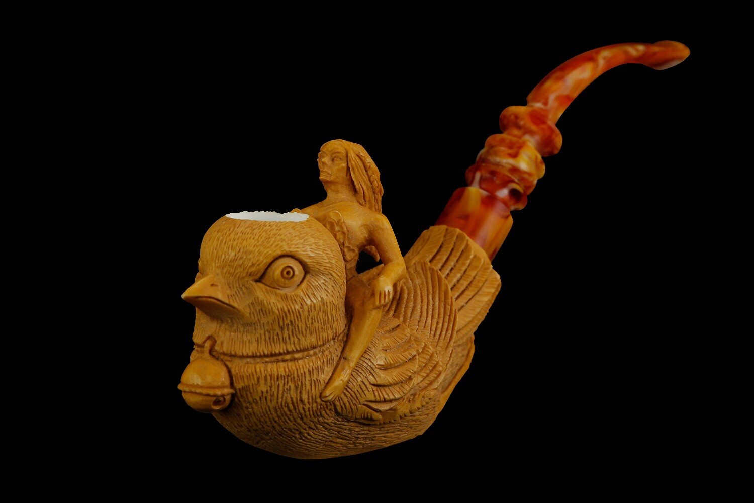 Lady Rides On A Bird Pipe By Korayhan New Block Meerschaum W Case#11527