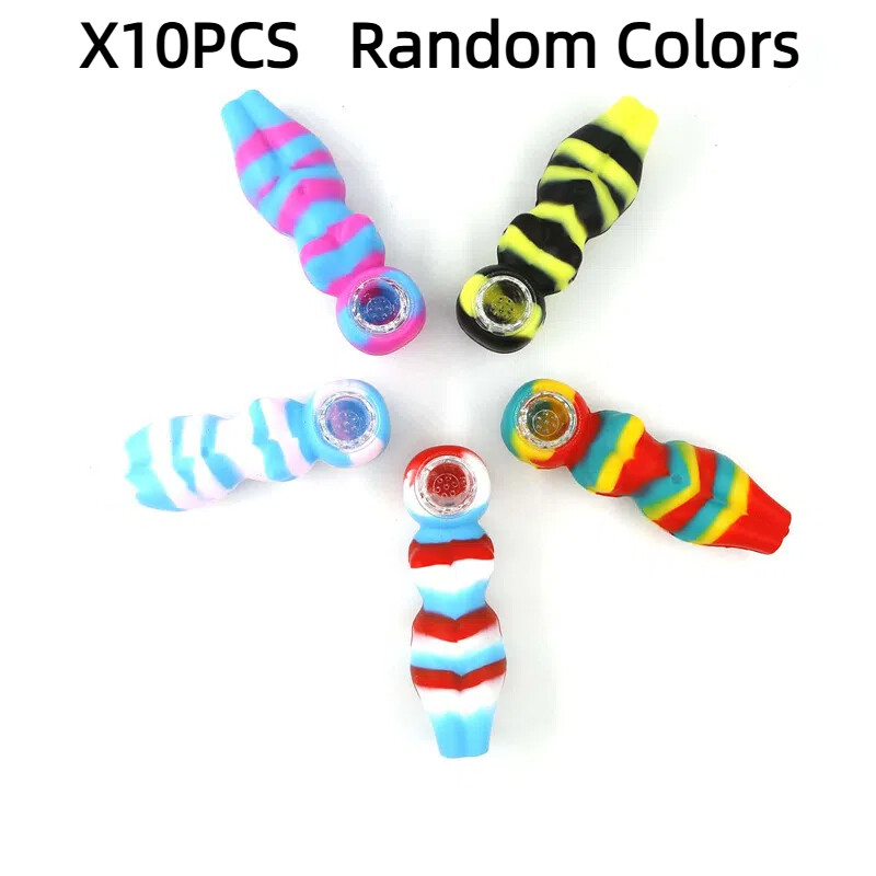10PCS Silicone Bongs w/ 7-Hole Glass Bowl, Random Color, Stylish & Convenient