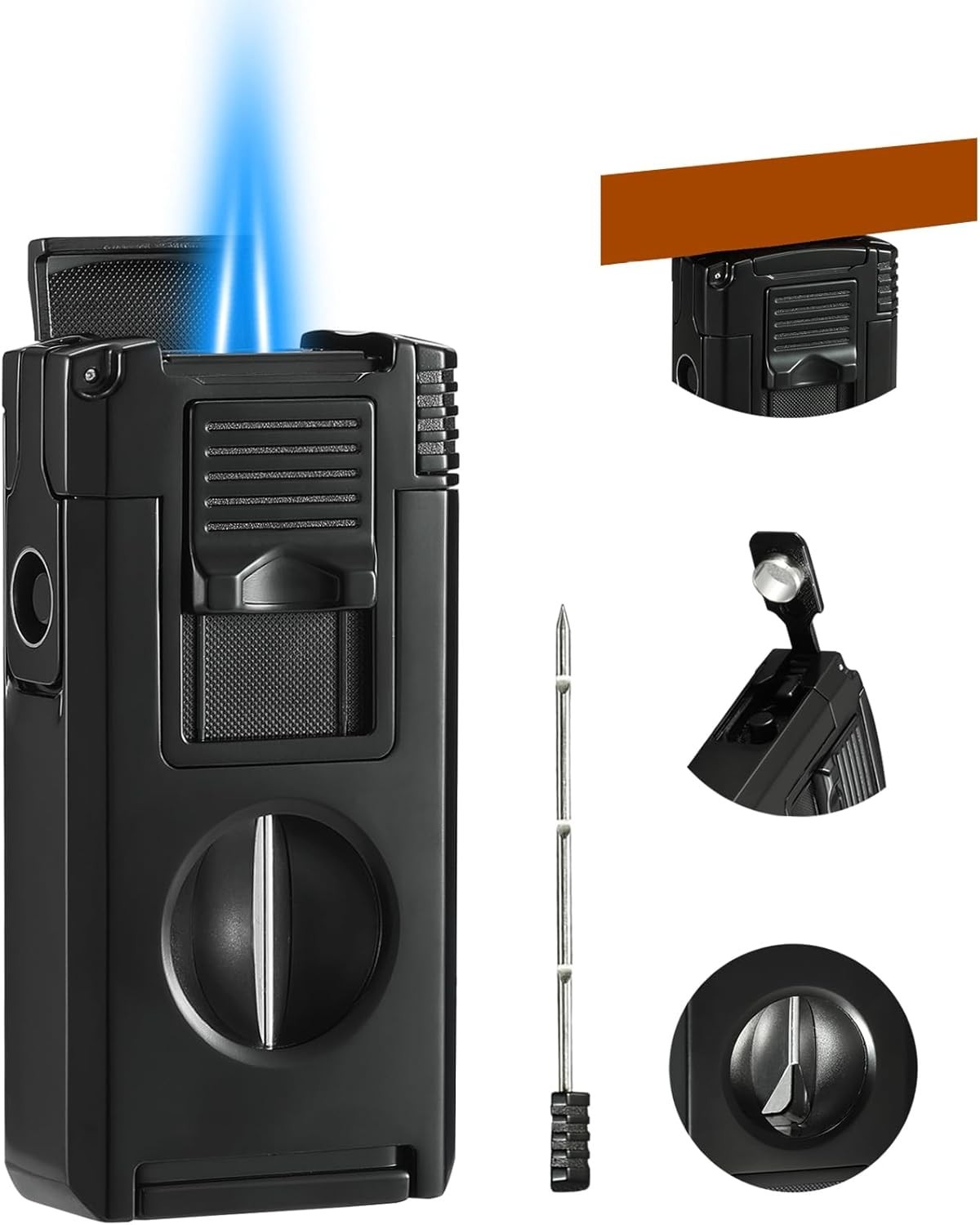All in One Jet Flame Butane Torch Lighter Built-in Cutter V Cut, Punch, Holde…