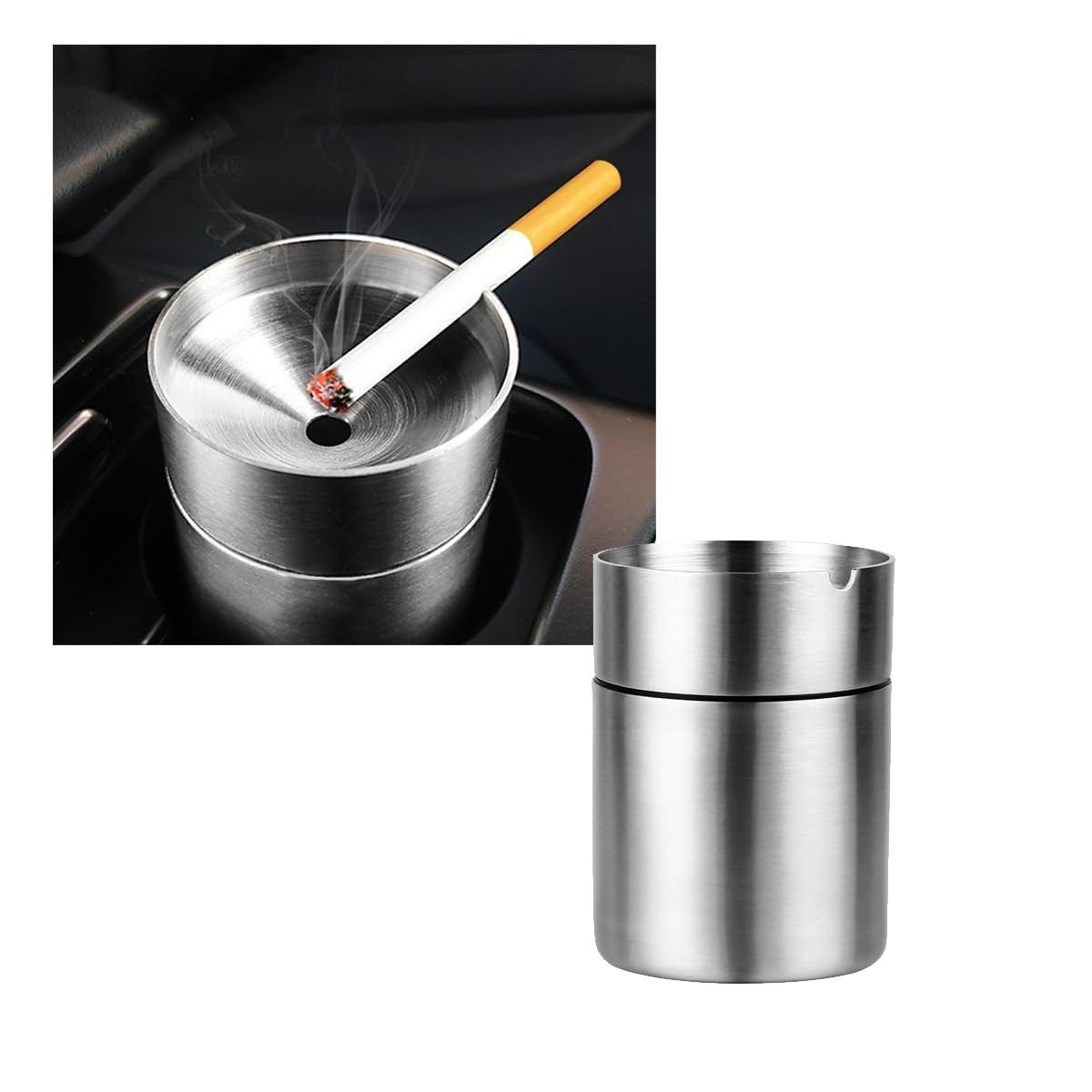 Car Ashtray, Portable Stainless Steel Auto Ash Tray, Detachable Smokeless Ash…