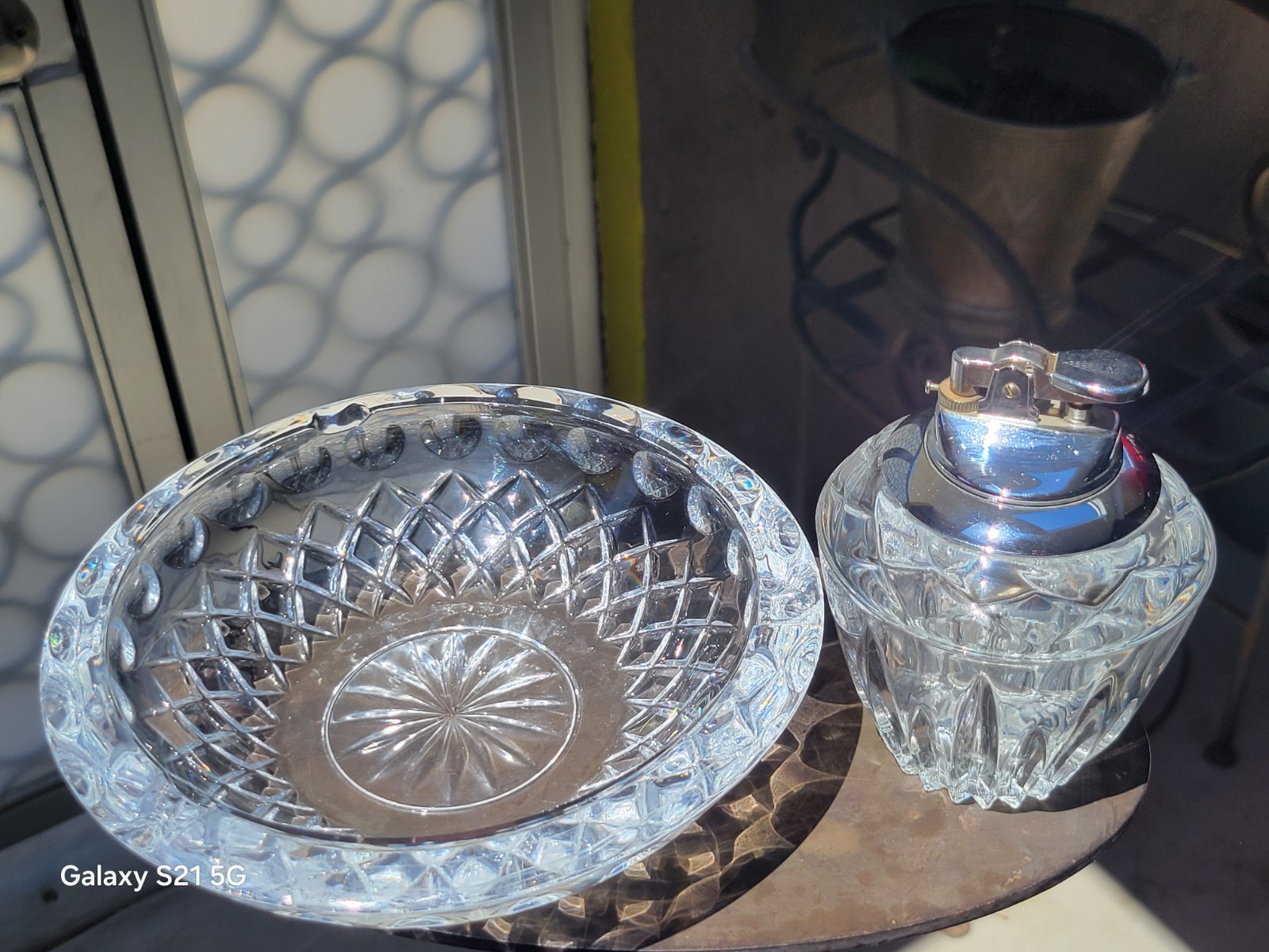 Princess House Lead Crystal 2 Piece Set Table Lighter-Round Ashtray West Germany