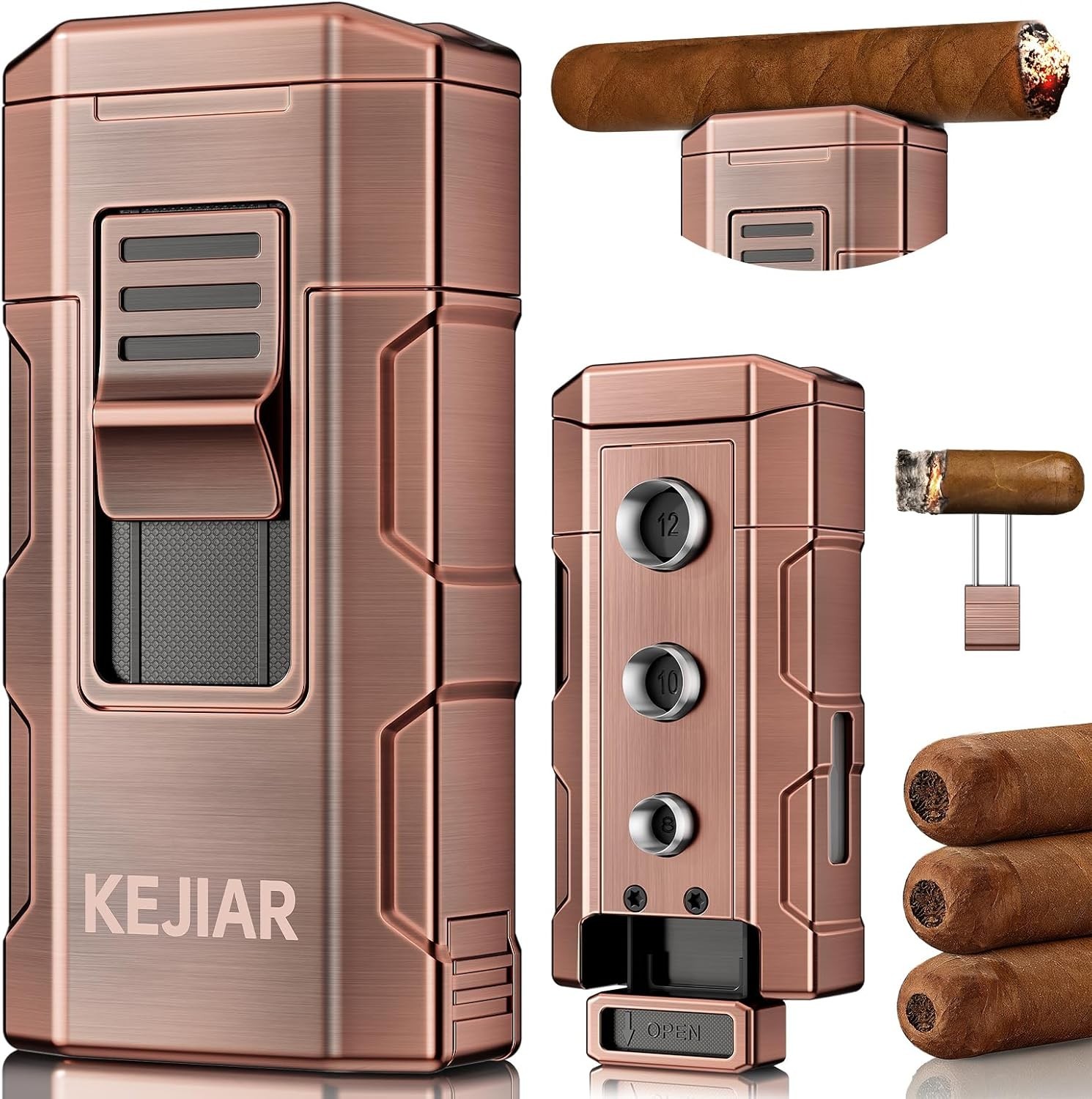 Torch Lighter, Refillable Dual Jet Flame Butane Lighter with 3-Size Punch Cut…
