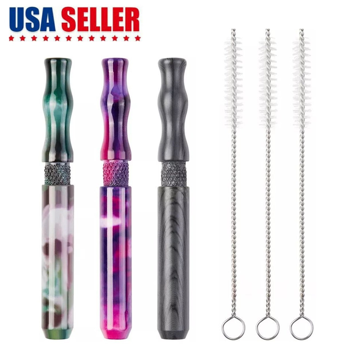 3Pack 3″ One Hitter Mini Pipes with 3 Brush Metal Tobacco Smoking Pipes Bats US