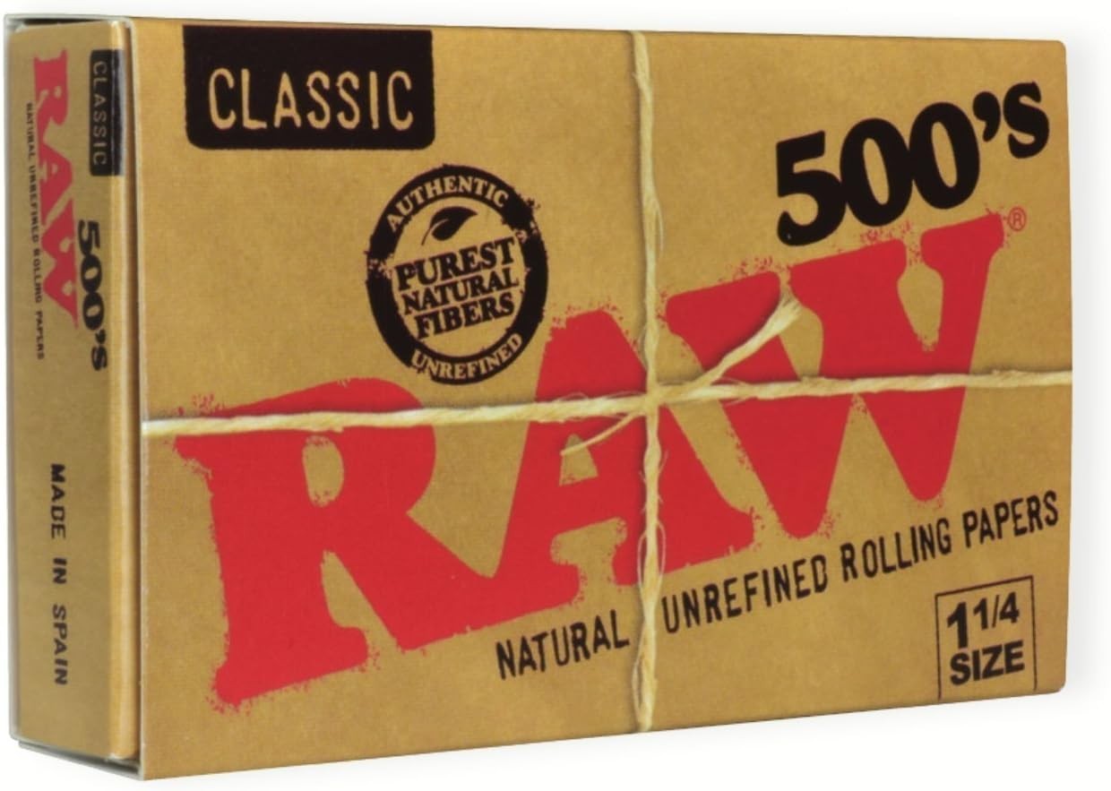 RAW 500’s Classic Natural Unrefined Rolling Paper 1 1/4 79mm Size (1 Pack)