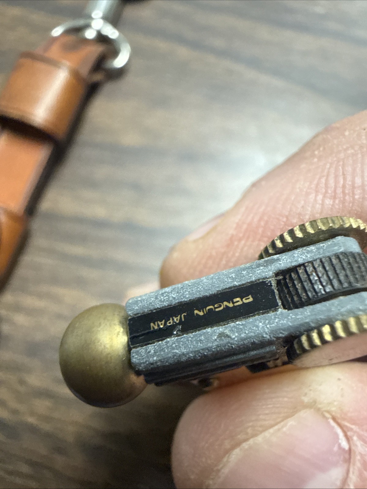 Vintage Penguin Cygnus Gold Tone Lighter with Leather Key Chain Holder Thin