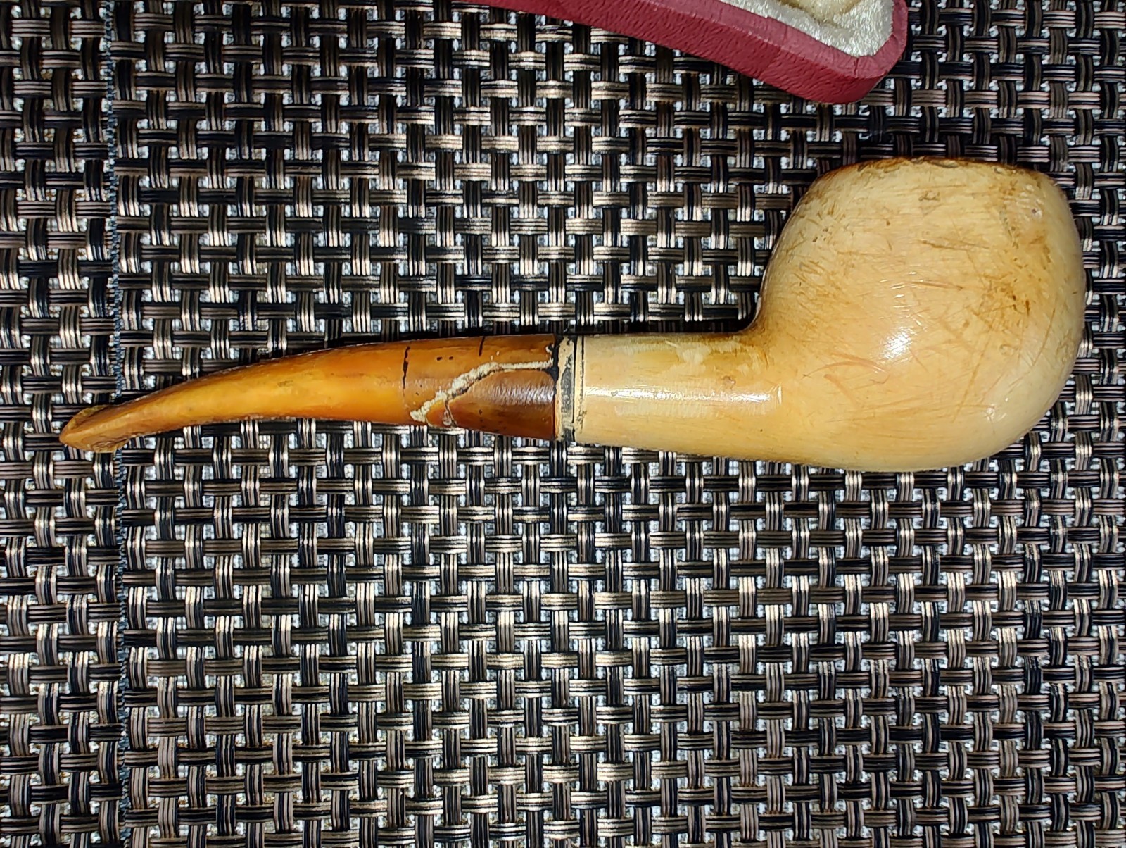 Vintage Genuine Pioneer Meerschaum Real Amber Tobacco Pipe w/Lined Case