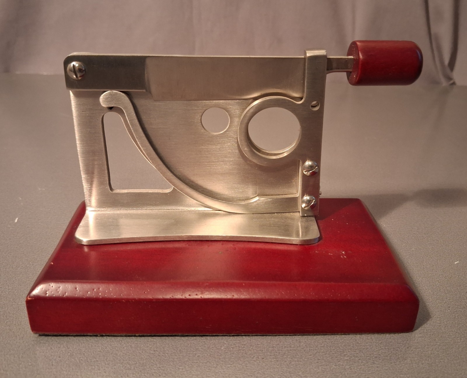 Vintage Table Top Guillotine Cigar Cutter Wood Base 2 3/4 X 5 1/4