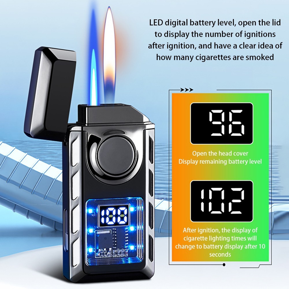 Voice Controlled Ignition Dual Flame Butane Gas Lighter Switching Jet Fire