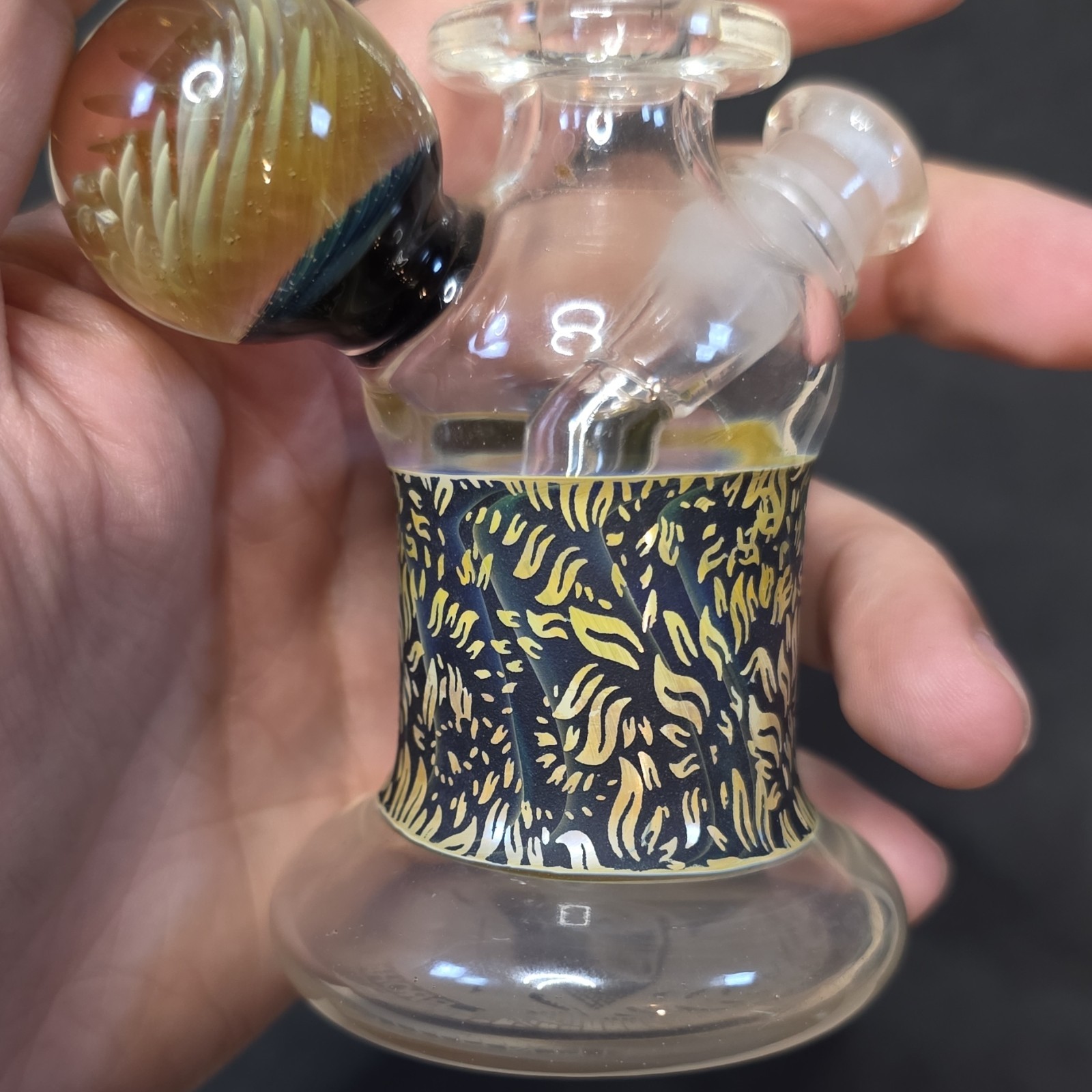 broham handmade clear black yellow glass tobacco pipe collectible etched design