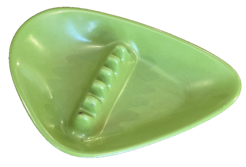 VINTAGE MID CENTURY ANHOLT ASHTRAY ATOMIC BOOMERANG Avocado Green MELAMINE MCM