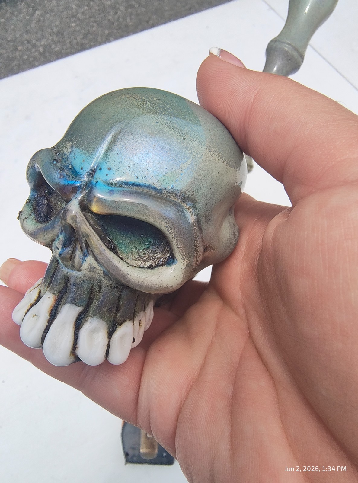 Signed Wusavi WZ Ghost Glass Apprentice Skull Hand Pipe Heady Art Glass