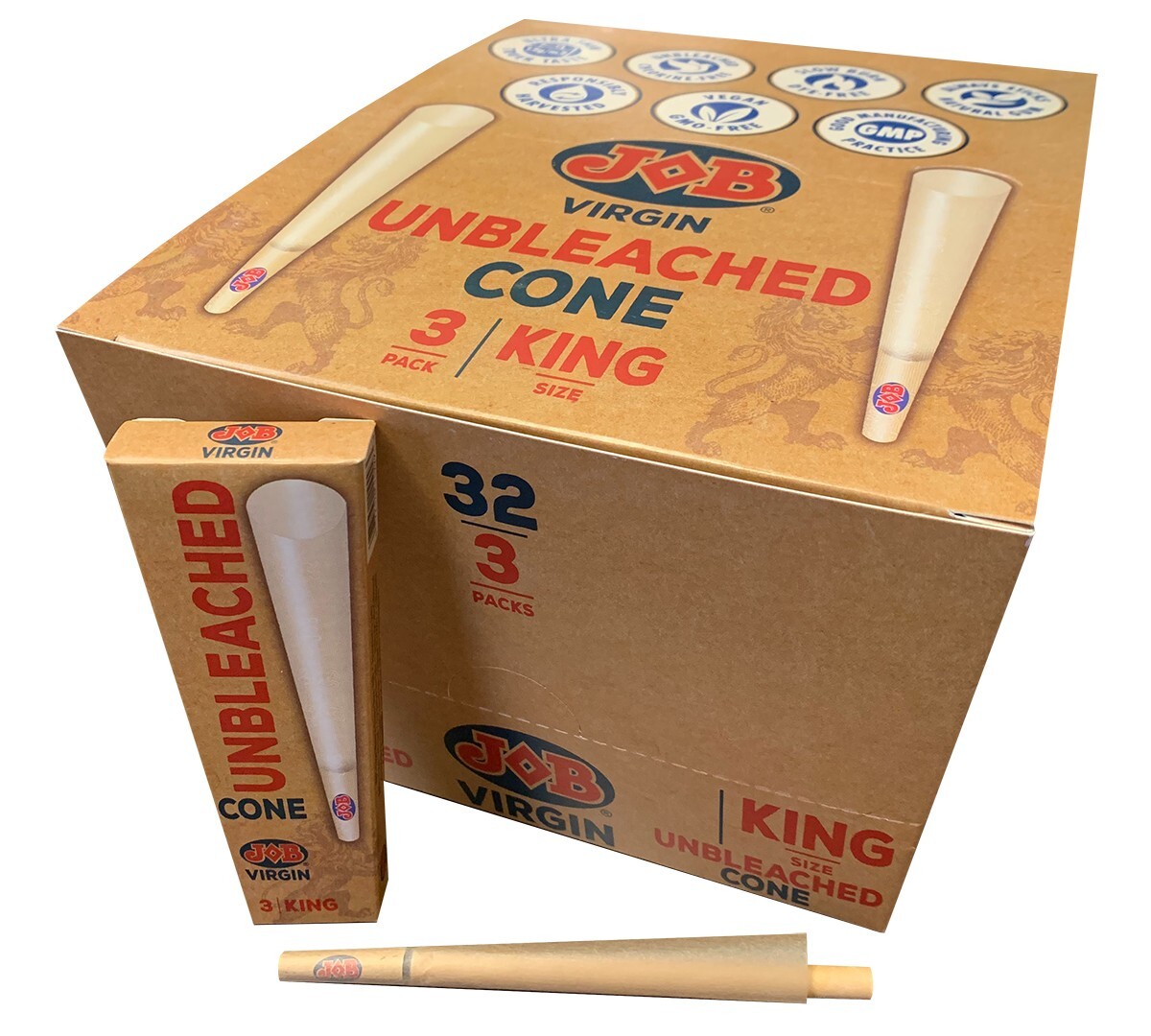 😎JOB VIRGIN UNBLEACHED CONES✨KING SIZE✨(32CT)