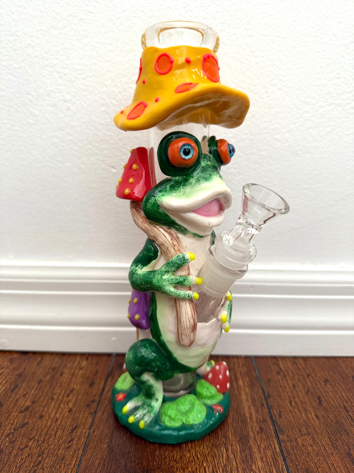 10” Premium Glass Water Pipe Mushroom Frog Glow in Dark 14mm