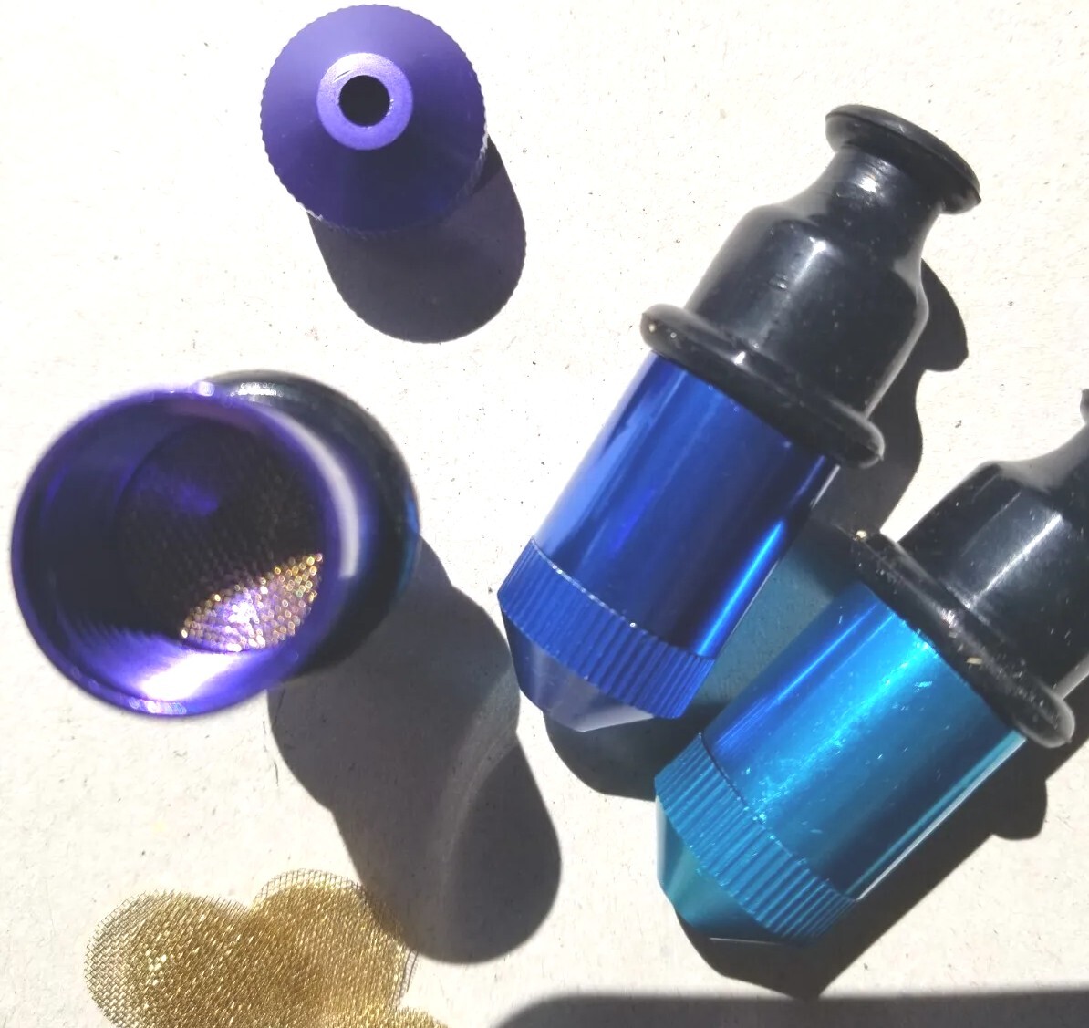 Purple blue aqua Set of 3 pieces sneak a toke american pipes with brass screens