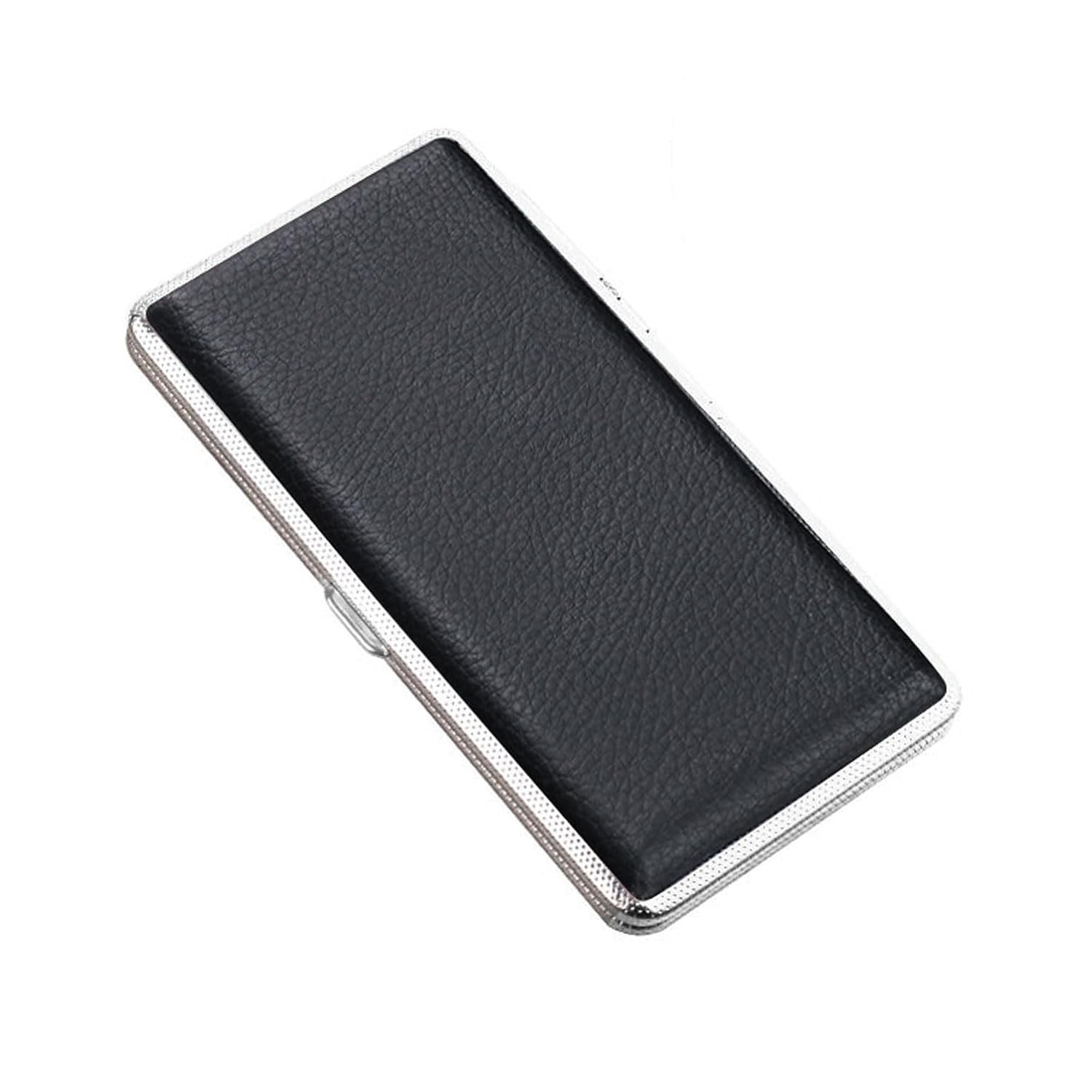 Estuche cigarrillos cuero metal 14 uds doble cara 120mm negro