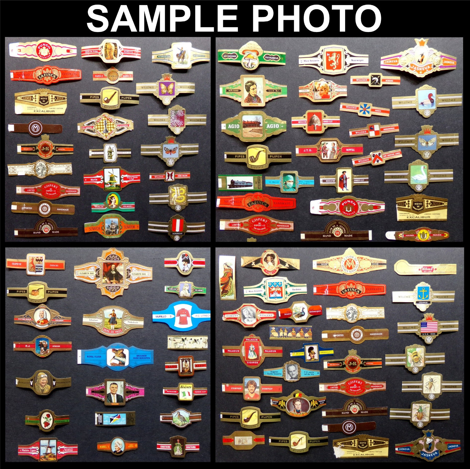 100 VINTAGE WORLD CIGAR BANDS: Random Mixed Lot, Variety Set, Tobacco Band Label