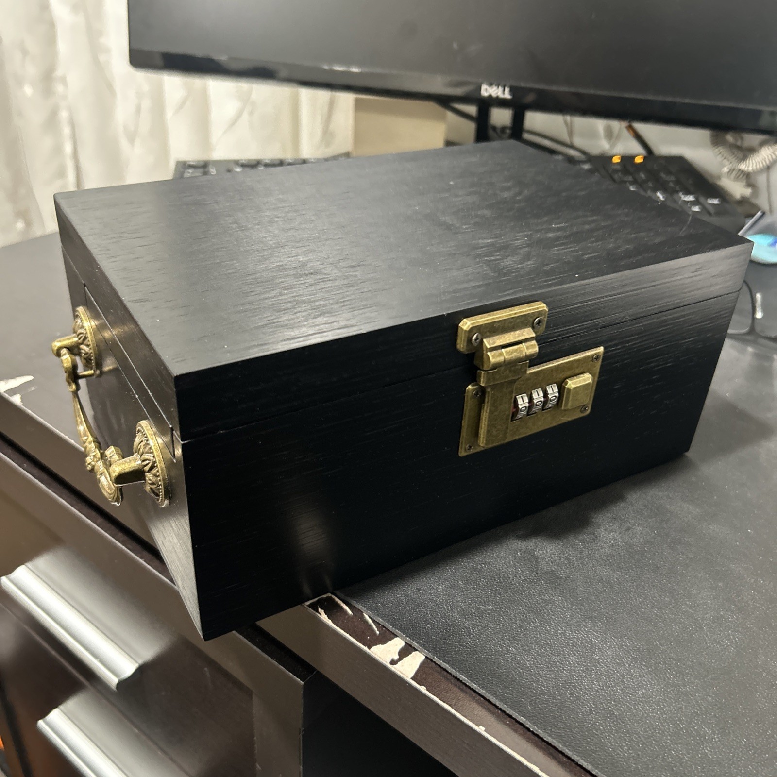 Bamboo Box with Combination Lock, Decorative 10″L x 6.7″W x 4.5″H, Black
