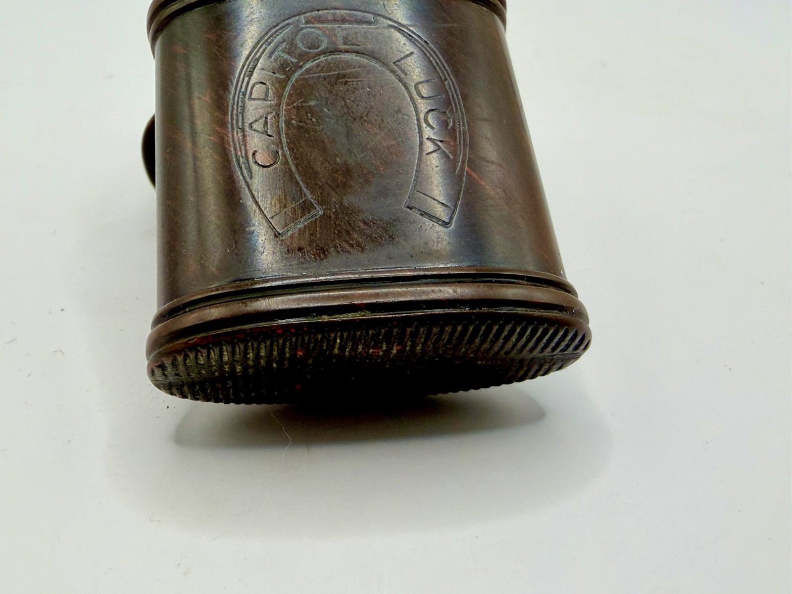 Antique Advertising Swirl Bakelite Celluloid US HEATER CAPITOL LUCK HORSE SHOE