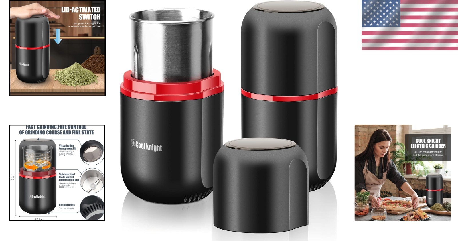 Large Capacity Electric Herb Grinder – 7.5″ Black