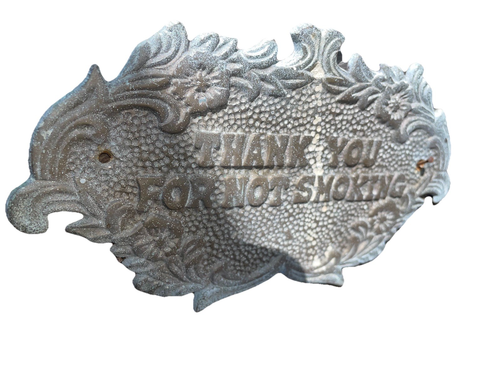 Vintage Ornate Brass THANK YOU FOR NOT SMOKING Wall Mount Sign Plaque