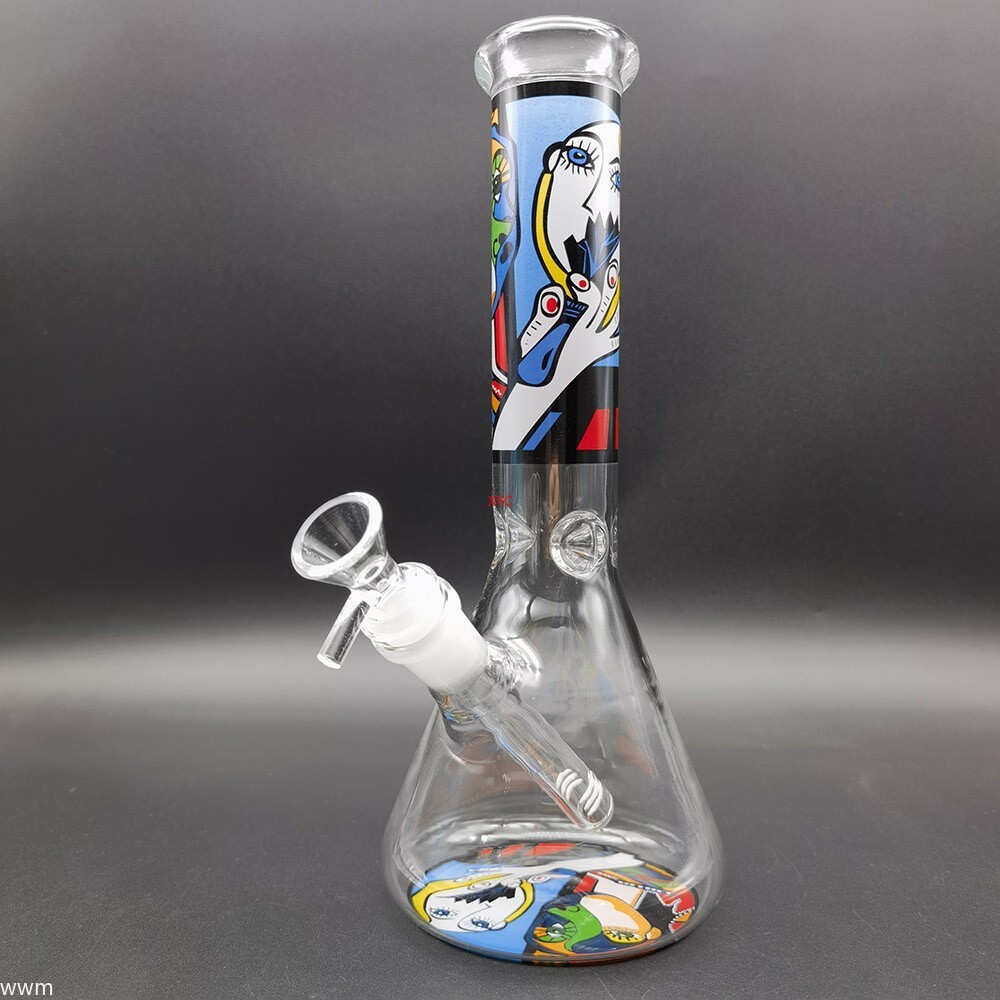 10inch Abstract Graffiti Glass Water Pipe Bong Hookah Smoking Pipe W/ 14mm Bowl