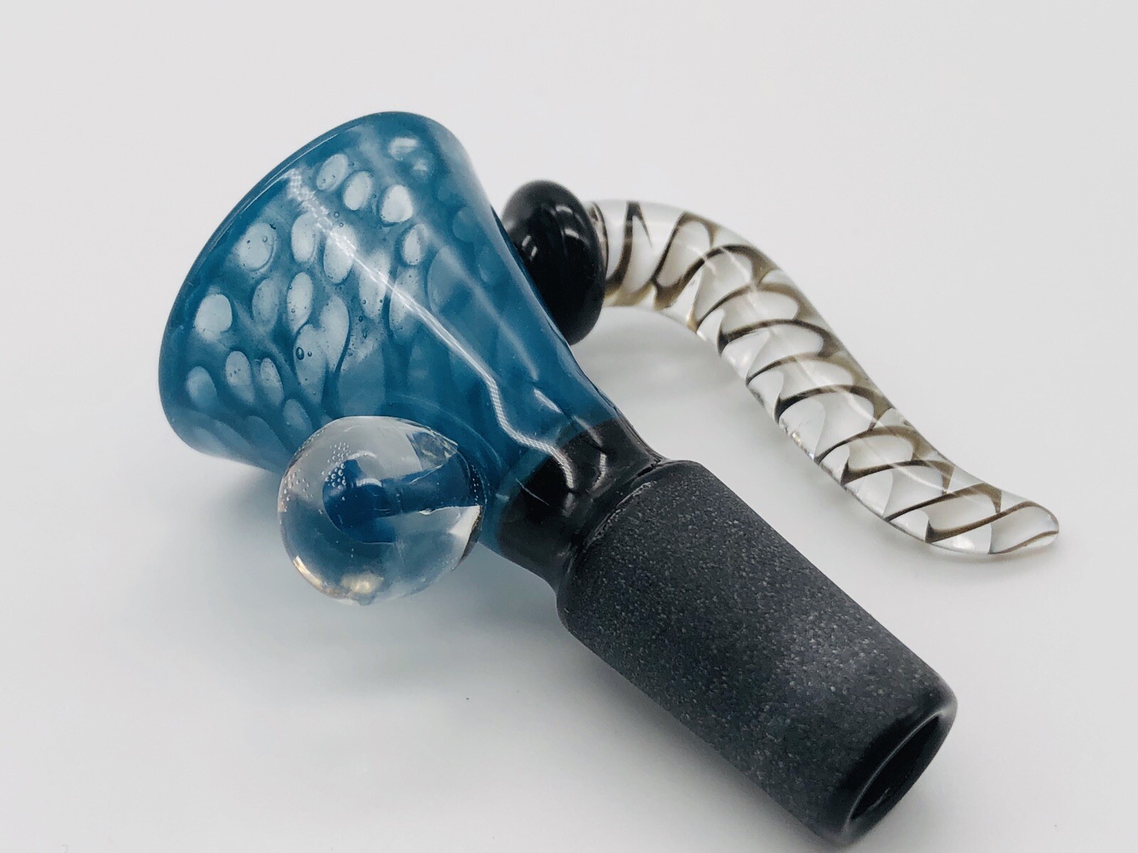 Blue & Black 14mm Smoked Ball & Fang Cone Shape Bowl Male Joint Art USA