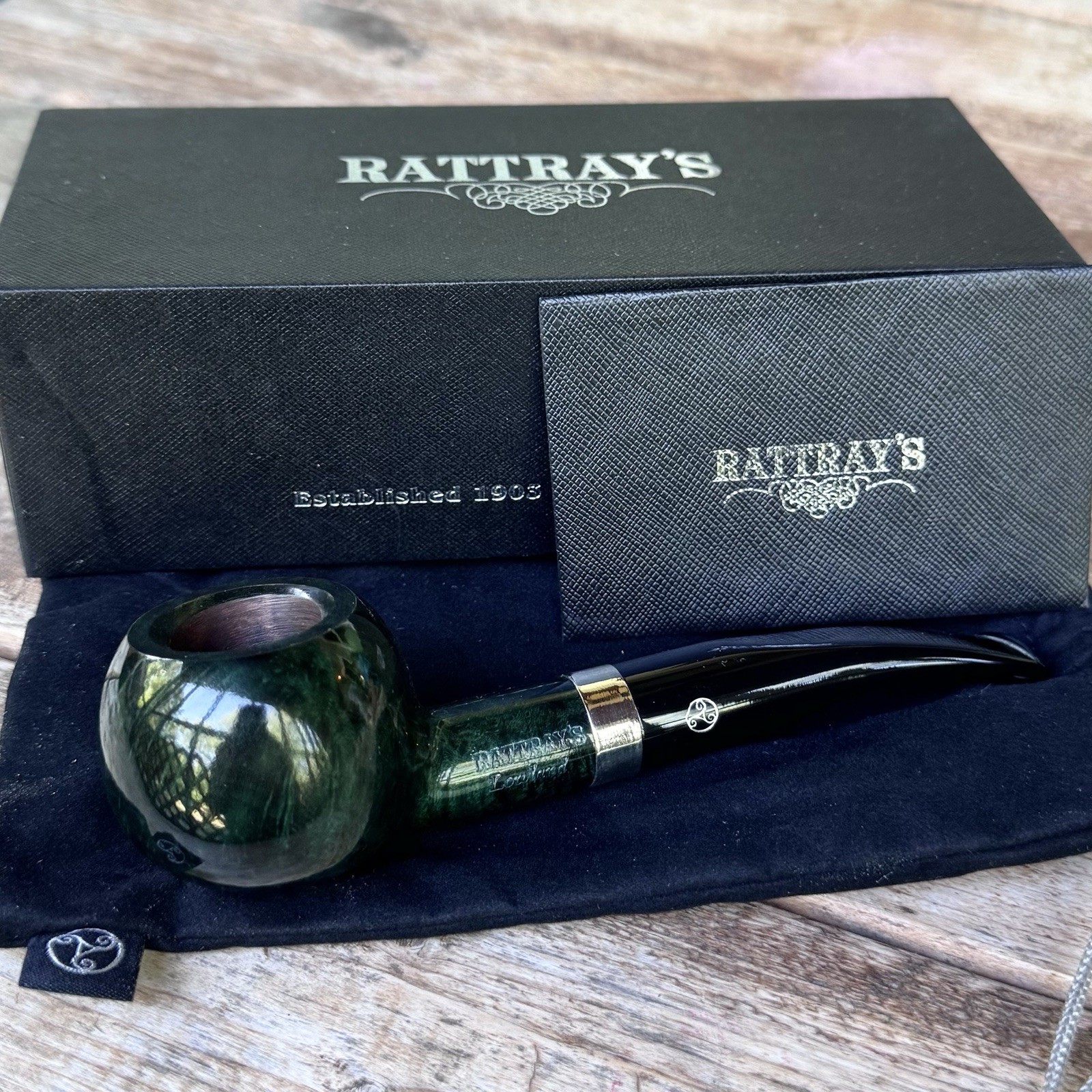 Rattray’s Lowland Green Smooth Prince (46) 9mm Filter Pipe – New