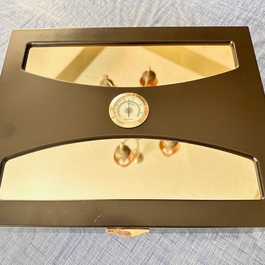 The Delano Black Glass Top Desktop Cigar Humidor with 2 humidifiers