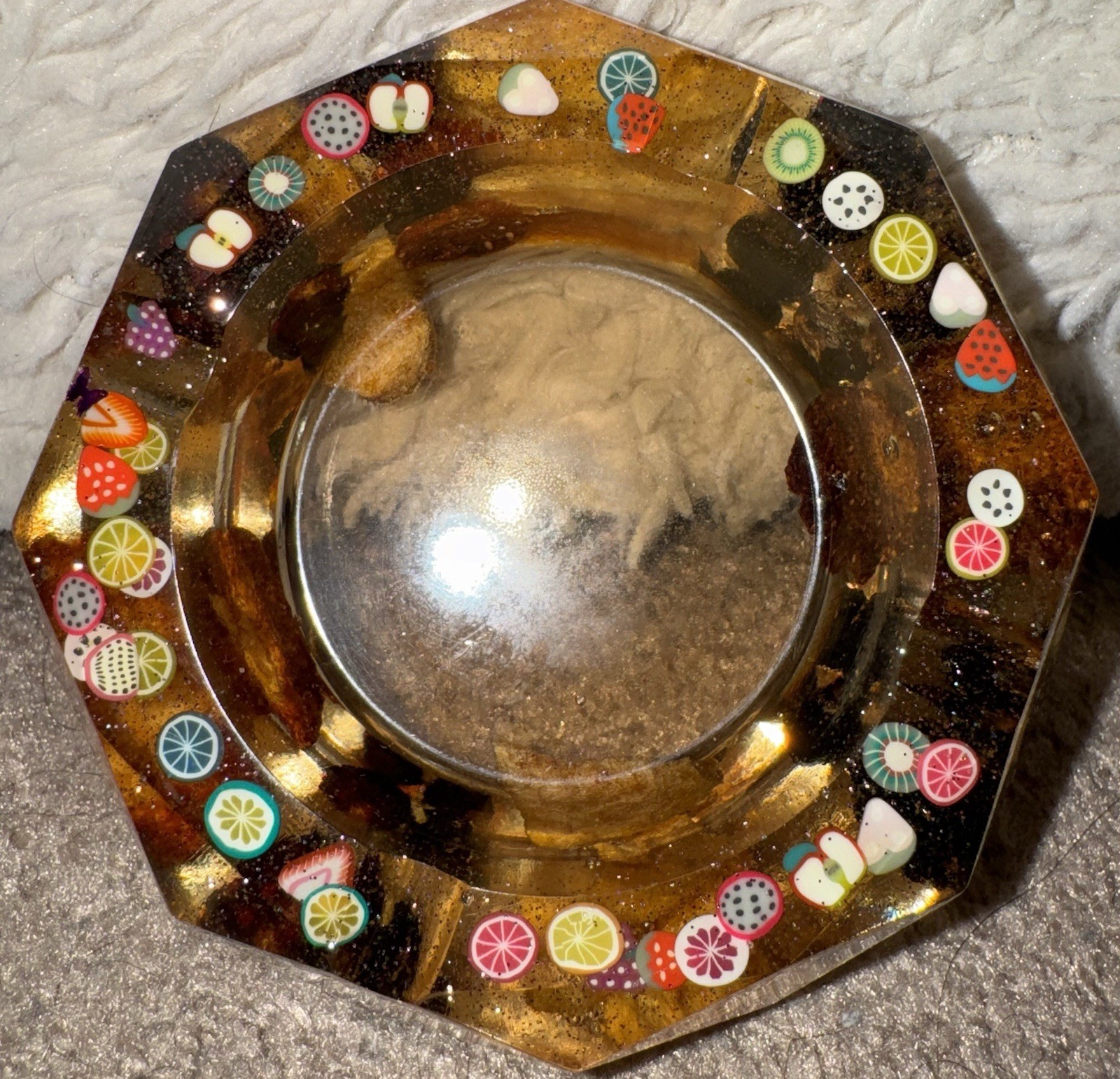 NEW Handmade Fruit Confetti Ashtray Floral Resin Glitter Epoxy Marijuana Octagon