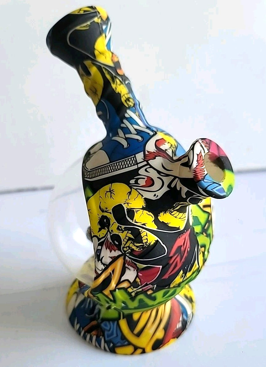 6.75″ Art Graffiti Glass Bong Water Pipe – Colorful Smoking Hookah Hand Pipe
