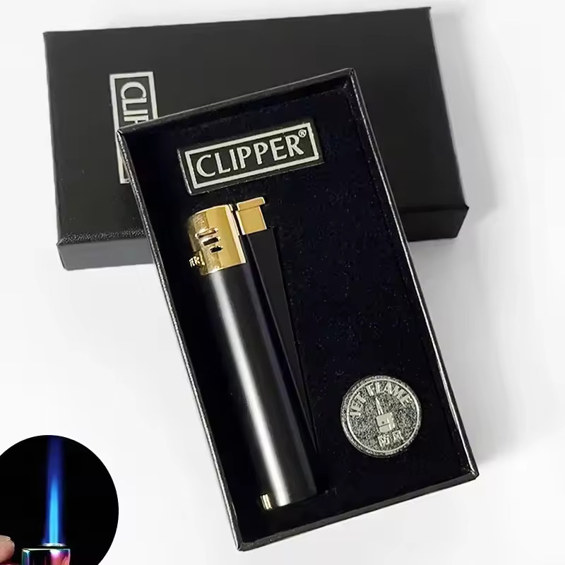 Clipper Metal Jet Lighter-Black and Gold Color